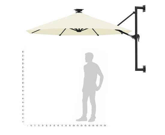 Umbrelă soare montaj pe perete led stâlp metal nisipiu 300 cm, 10 image