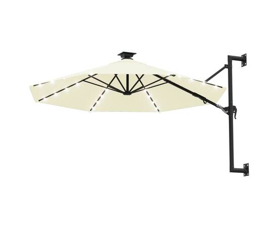 Umbrelă soare montaj pe perete led stâlp metal nisipiu 300 cm, 2 image