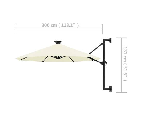 Umbrelă soare montaj pe perete led stâlp metal nisipiu 300 cm, 9 image