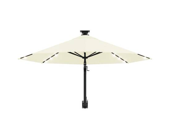 Umbrelă soare montaj pe perete led stâlp metal nisipiu 300 cm, 4 image