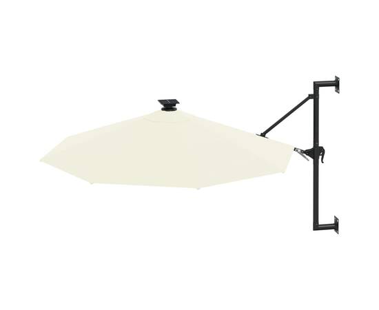 Umbrelă soare montaj pe perete led stâlp metal nisipiu 300 cm, 3 image