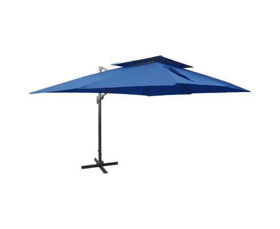 Umbrelă suspendată, acoperiș dublu, albastru azuriu, 400x300 cm