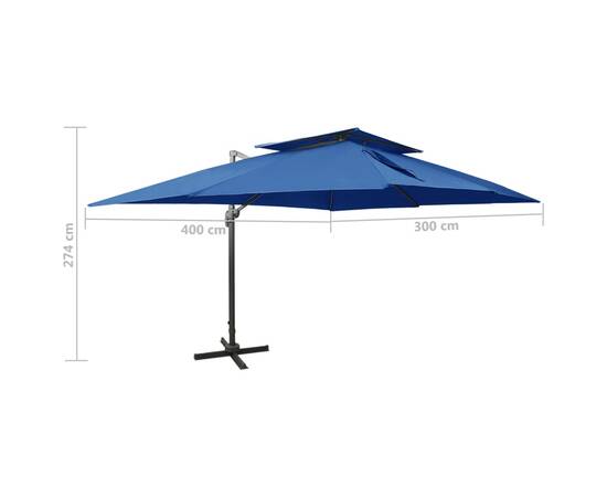 Umbrelă suspendată, acoperiș dublu, albastru azuriu, 400x300 cm, 9 image