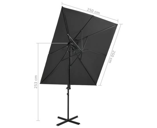 Umbrelă suspendată cu înveliș dublu, antracit, 250x250 cm, 8 image