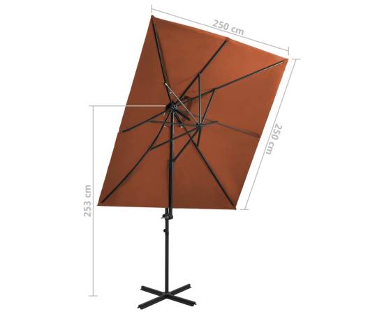 Umbrelă suspendată cu înveliș dublu, cărămiziu, 250x250 cm, 8 image