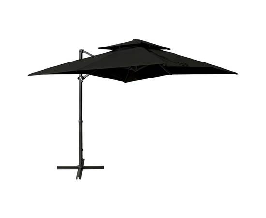 Umbrelă suspendată cu înveliș dublu, negru, 250x250 cm