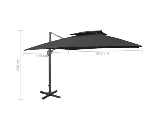 Umbrelă suspendată cu înveliș dublu, negru, 300x300 cm, 9 image