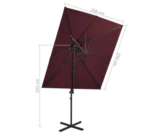 Umbrelă suspendată cu înveliș dublu, roșu bordo, 250x250 cm, 8 image