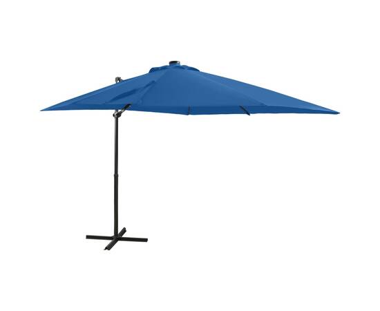 Umbrelă suspendată cu stâlp și led-uri, albastru azuriu, 250 cm