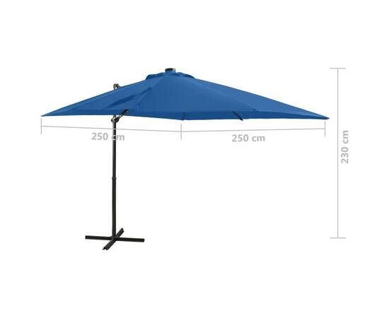 Umbrelă suspendată cu stâlp și led-uri, albastru azuriu, 250 cm, 11 image
