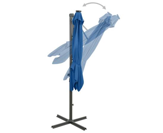 Umbrelă suspendată cu stâlp și led-uri, albastru azuriu, 250 cm, 7 image