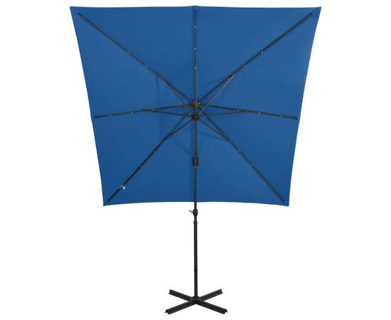 Umbrelă suspendată cu stâlp și led-uri, albastru azuriu, 250 cm, 6 image