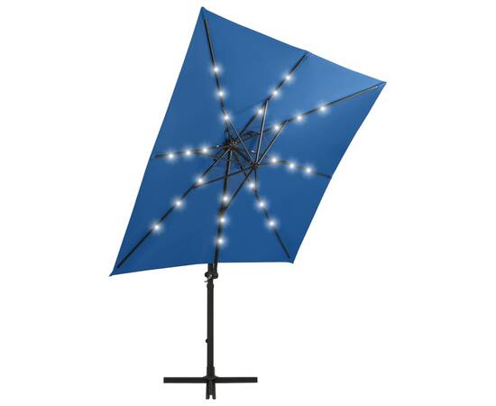 Umbrelă suspendată cu stâlp și led-uri, albastru azuriu, 250 cm, 4 image