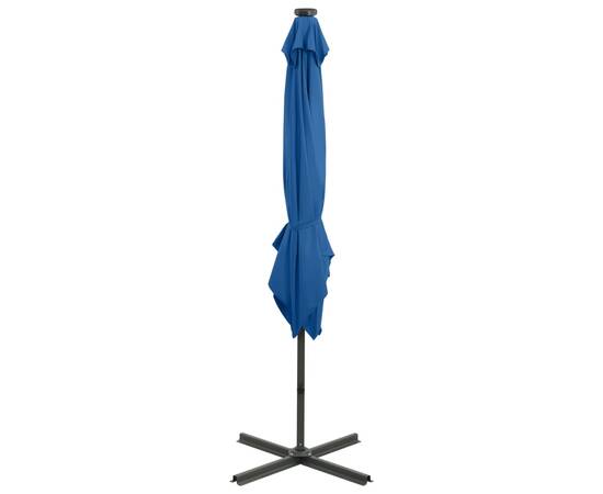 Umbrelă suspendată cu stâlp și led-uri, albastru azuriu, 250 cm, 8 image