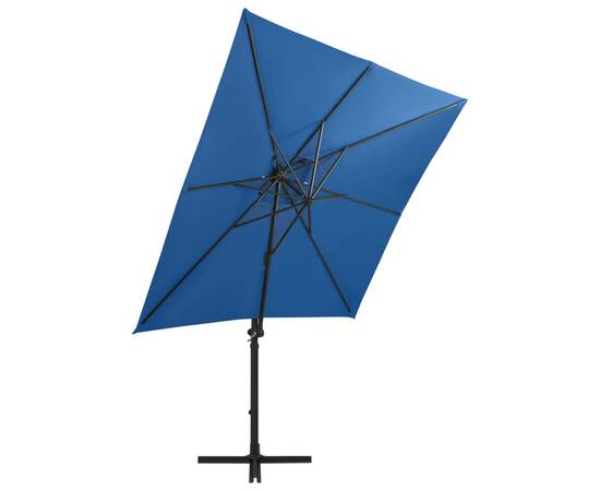 Umbrelă suspendată cu stâlp și led-uri, albastru azuriu, 250 cm, 5 image