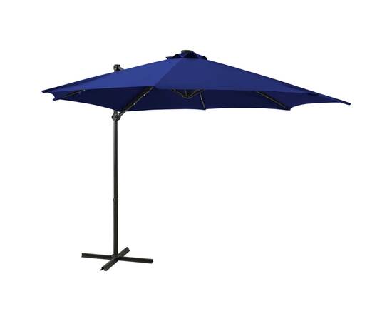 Umbrelă suspendată cu stâlp și led-uri, albastru azuriu, 300 cm