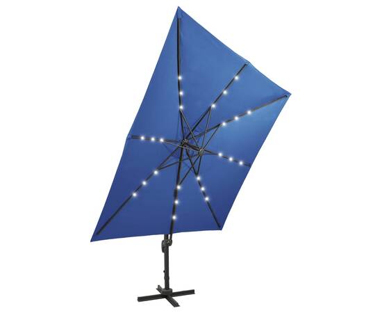 Umbrelă suspendată cu stâlp și led-uri, albastru azuriu, 300 cm, 5 image