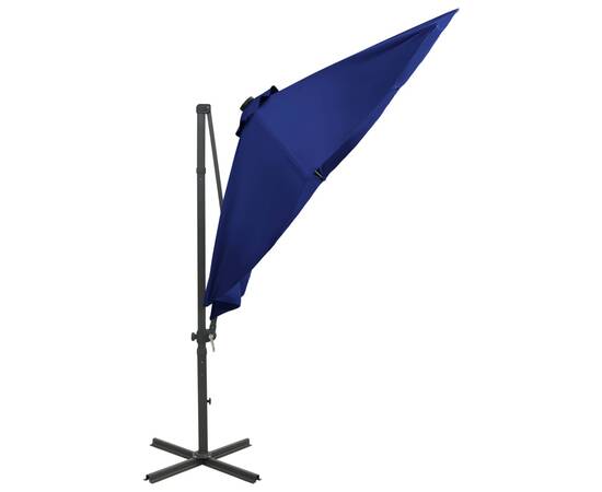 Umbrelă suspendată cu stâlp și led-uri, albastru azuriu, 300 cm, 7 image