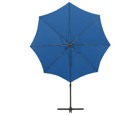 Umbrelă suspendată cu stâlp și led-uri, albastru azuriu, 300 cm, 7 image