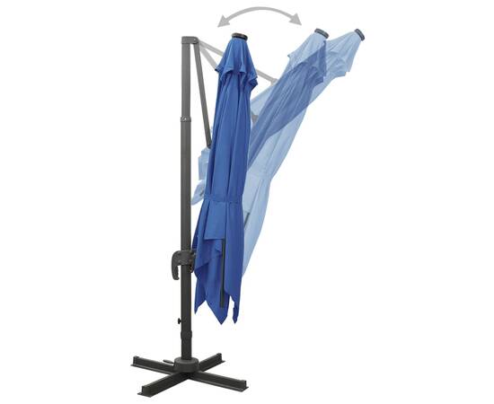 Umbrelă suspendată cu stâlp și led-uri, albastru azuriu, 300 cm, 8 image