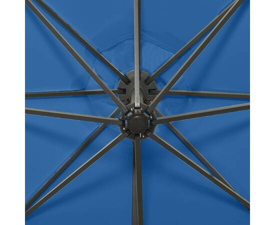 Umbrelă suspendată cu stâlp și led-uri, albastru azuriu, 300 cm, 2 image