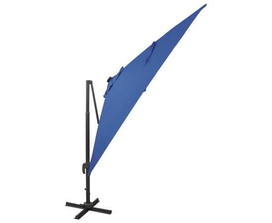 Umbrelă suspendată cu stâlp și led-uri, albastru azuriu, 300 cm, 3 image
