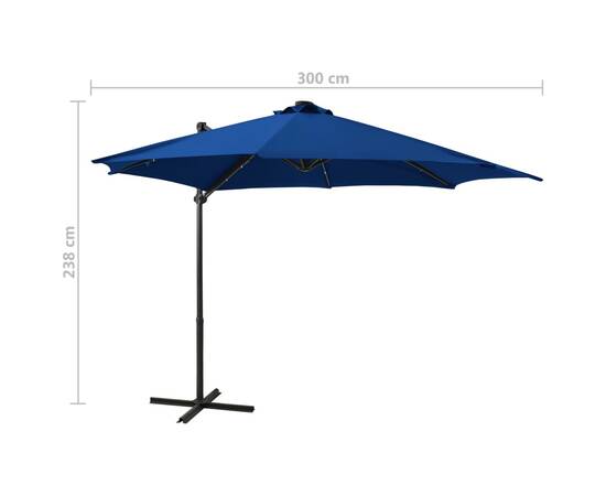 Umbrelă suspendată cu stâlp și led-uri, albastru azuriu, 300 cm, 11 image