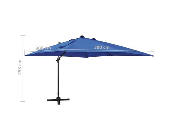 Umbrelă suspendată cu stâlp și led-uri, albastru azuriu, 300 cm, 11 image