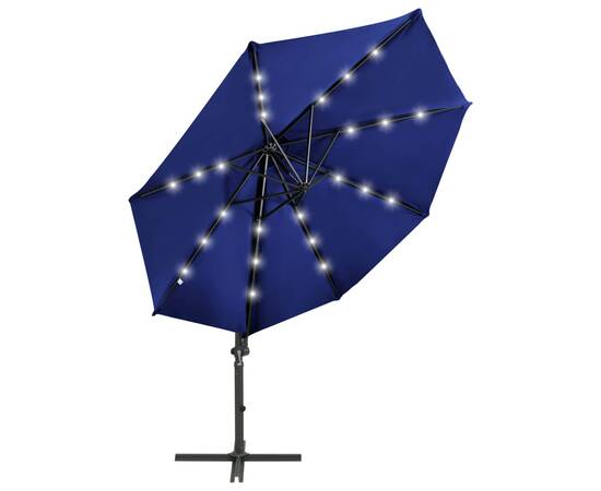 Umbrelă suspendată cu stâlp și led-uri, albastru azuriu, 300 cm, 6 image