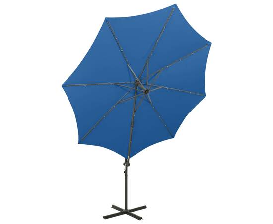 Umbrelă suspendată cu stâlp și led-uri, albastru azuriu, 300 cm, 5 image