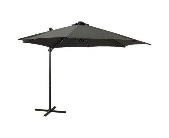 Umbrelă suspendată cu stâlp și led-uri, antracit, 300 cm