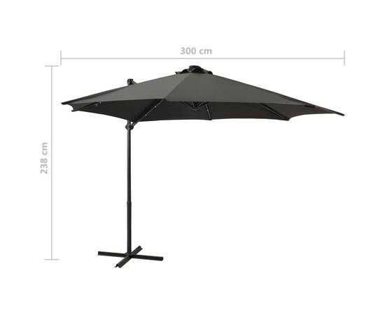Umbrelă suspendată cu stâlp și led-uri, antracit, 300 cm, 11 image