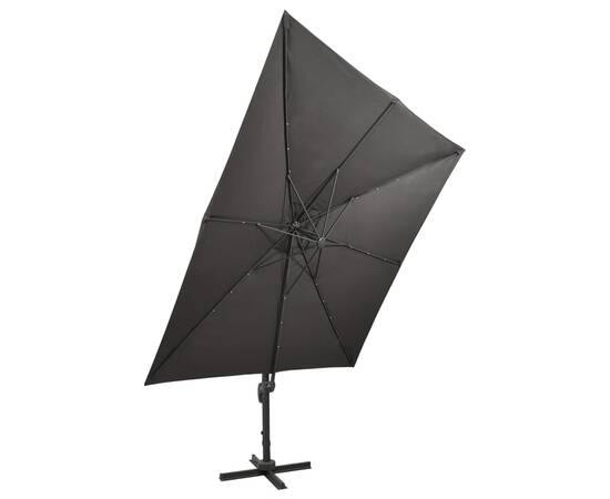 Umbrelă suspendată cu stâlp și led-uri, antracit, 300 cm, 5 image