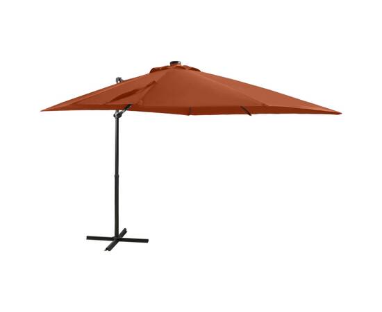 Umbrelă suspendată cu stâlp și led-uri, cărămiziu, 250 cm