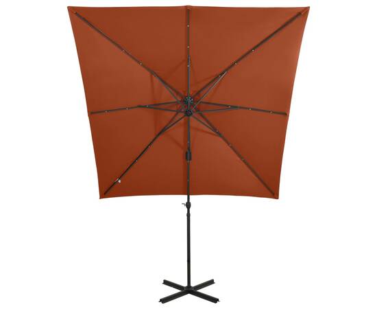 Umbrelă suspendată cu stâlp și led-uri, cărămiziu, 250 cm, 5 image