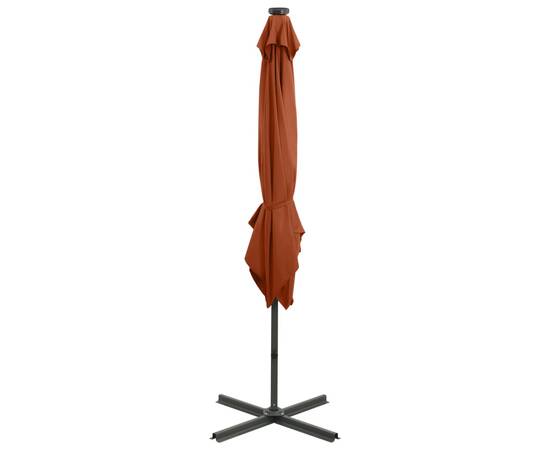 Umbrelă suspendată cu stâlp și led-uri, cărămiziu, 250 cm, 6 image