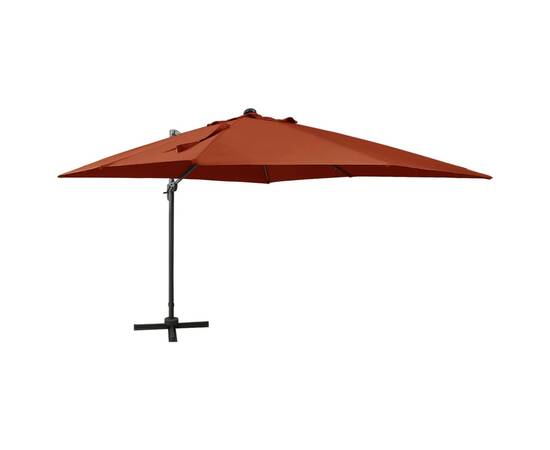 Umbrelă suspendată cu stâlp și led-uri, cărămiziu, 300 cm