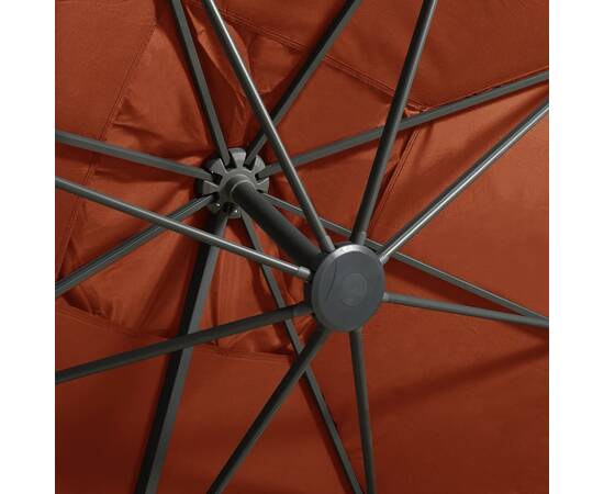 Umbrelă suspendată cu stâlp și led-uri, cărămiziu, 300 cm, 2 image