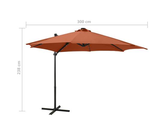 Umbrelă suspendată cu stâlp și led-uri, cărămiziu, 300 cm, 10 image