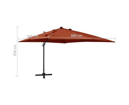 Umbrelă suspendată cu stâlp și led-uri, cărămiziu, 300 cm, 11 image