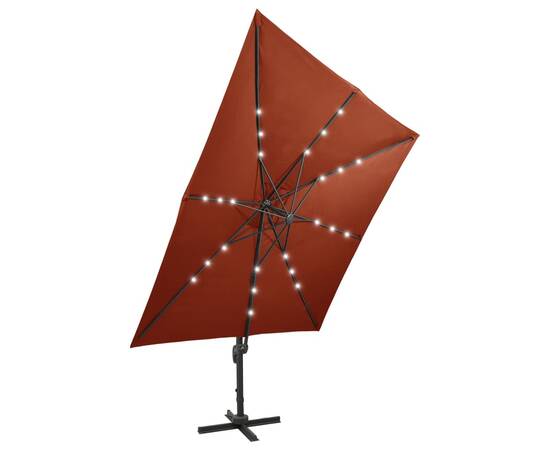 Umbrelă suspendată cu stâlp și led-uri, cărămiziu, 300 cm, 7 image