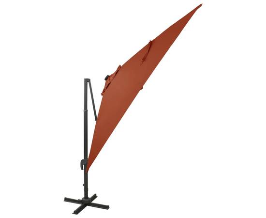 Umbrelă suspendată cu stâlp și led-uri, cărămiziu, 300 cm, 3 image