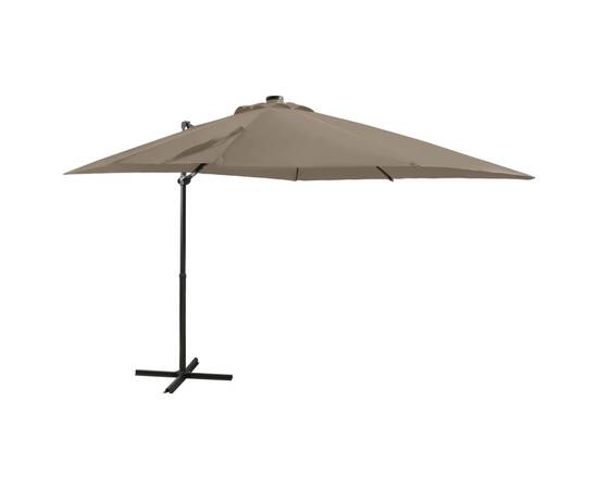 Umbrelă suspendată cu stâlp și led-uri, gri taupe, 250 cm