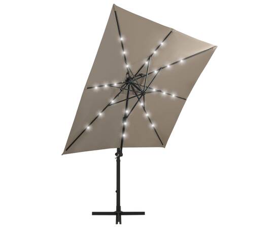 Umbrelă suspendată cu stâlp și led-uri, gri taupe, 250 cm, 4 image