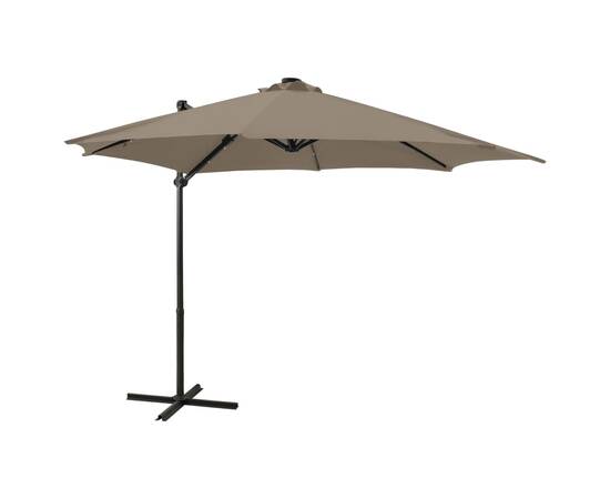 Umbrelă suspendată cu stâlp și led-uri, gri taupe, 300 cm