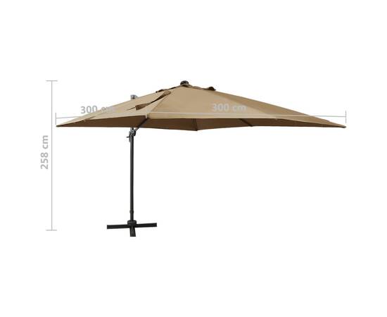 Umbrelă suspendată cu stâlp și led-uri, gri taupe, 300 cm, 11 image