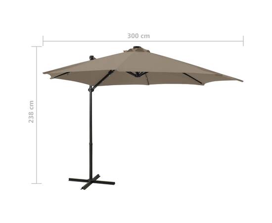 Umbrelă suspendată cu stâlp și led-uri, gri taupe, 300 cm, 11 image