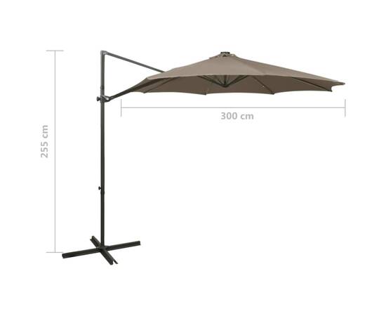 Umbrelă suspendată cu stâlp și led-uri, gri taupe, 300 cm, 11 image