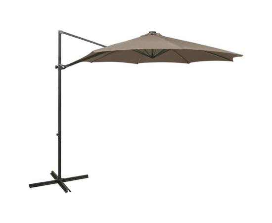 Umbrelă suspendată cu stâlp și led-uri, gri taupe, 300 cm