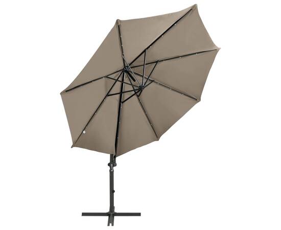 Umbrelă suspendată cu stâlp și led-uri, gri taupe, 300 cm, 4 image